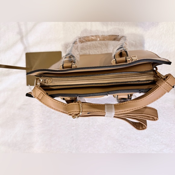 Vegan Leather Tan Woven Tote Bag with Crossbody Strap - Picture 6 of 12